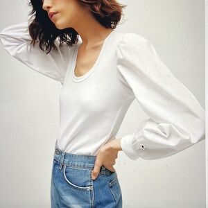 NWT - Veronica Beard - Anabel Puff Sleeve Top /Color White Size M